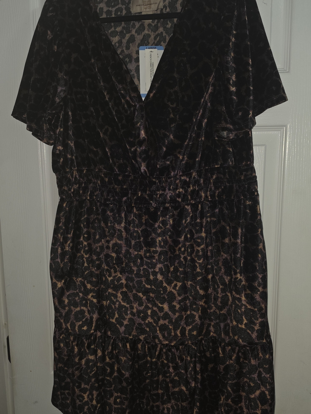 French Connection Leopard Velvet Chemise Dress - Black/Brown